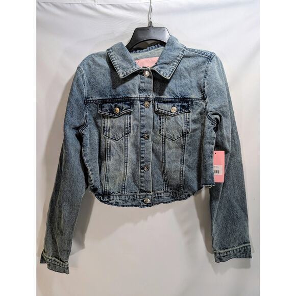Juicy Couture Cropped Denim Jacket Heart Elbow Patches‎ NWT Size L - Picture 5 of 8